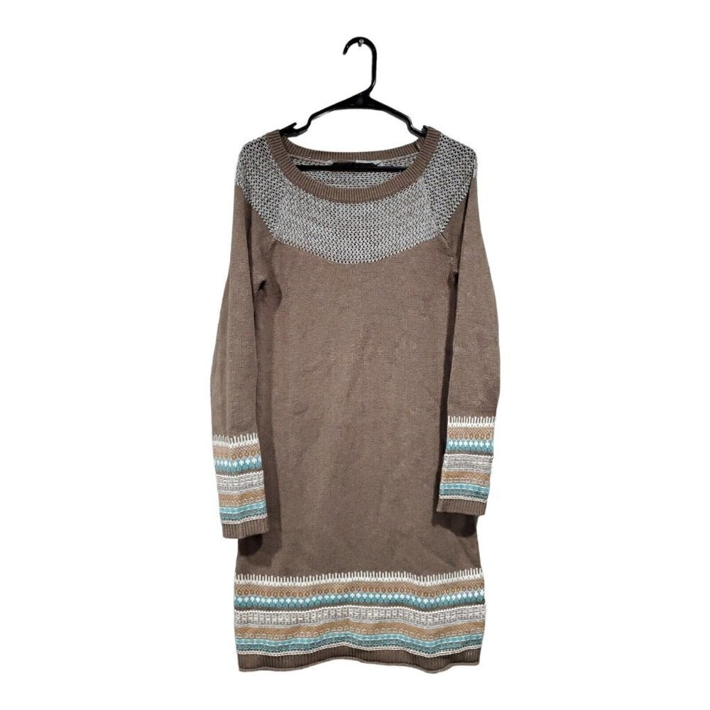 Athleta Fair Isle Sweater Dress Cashmere Blend Scoop Neck Long Sleeve Ta…